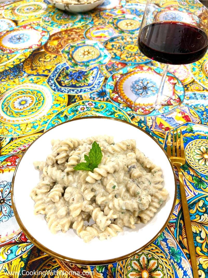 Pasta with Eggplant Ricotta & Mint Pesto