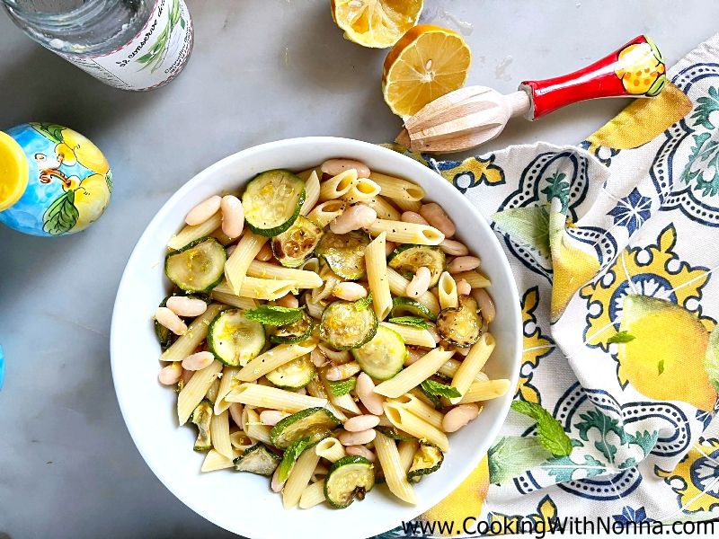 Lemon Zucchini Pasta Salad with Cannellini Beans