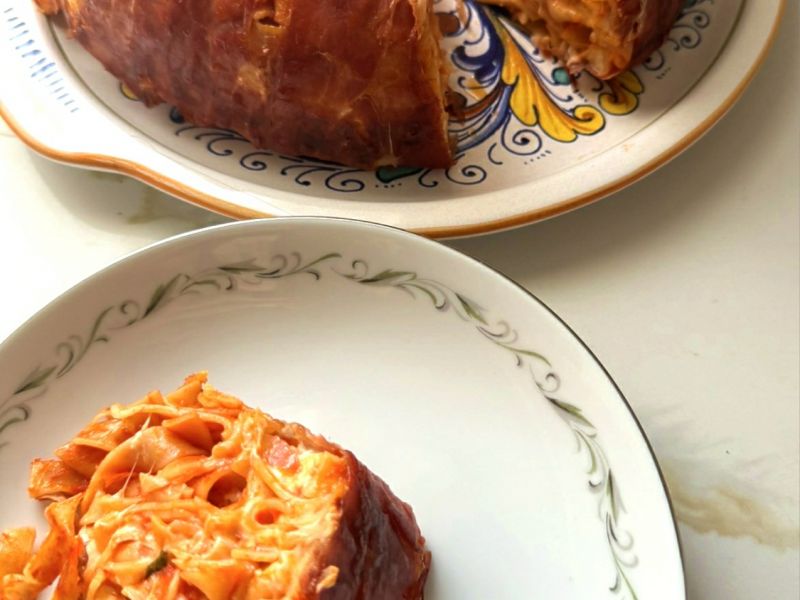 Prosciutto wrapped Tagliatelle Timballo