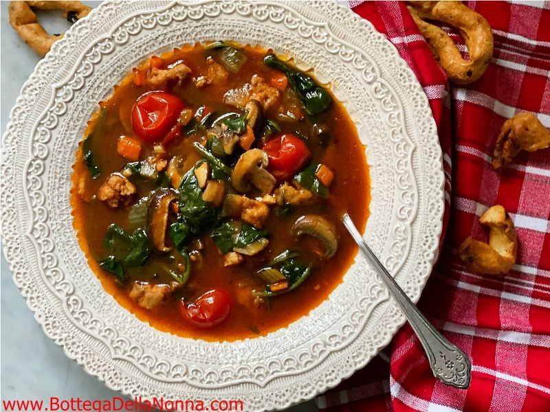 Spinach Tomato & Mushroom Soup with Chicken Sausage 