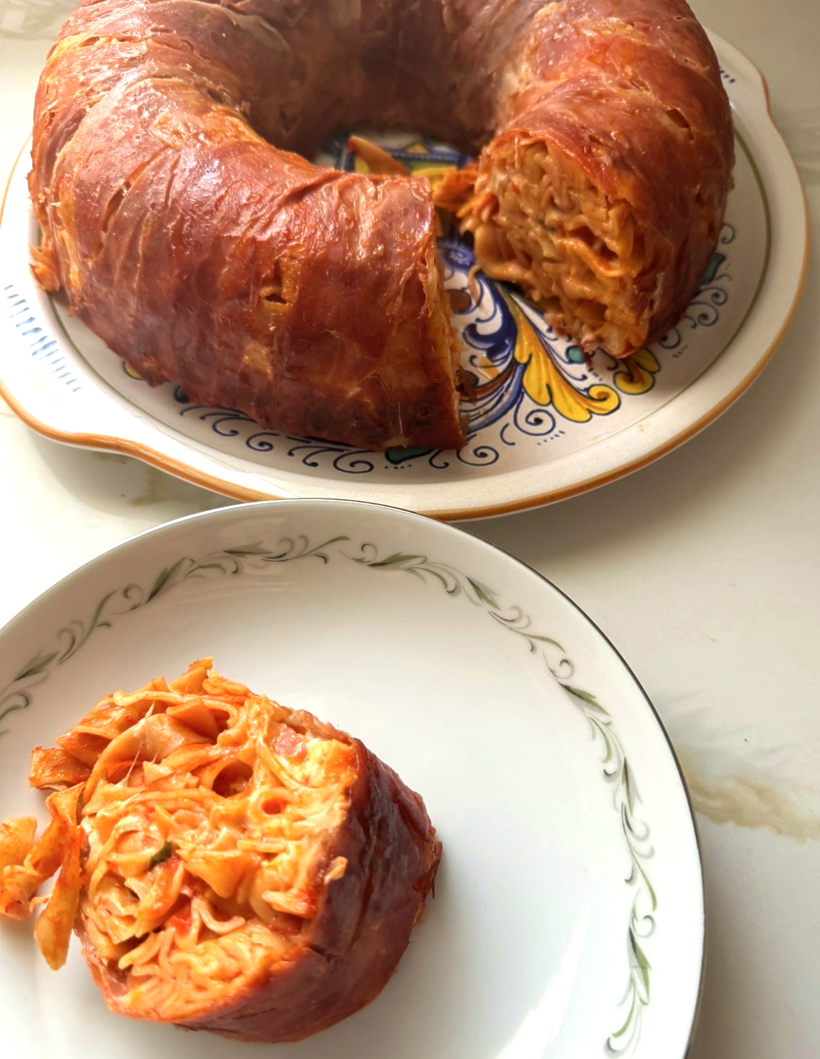 Prosciutto wrapped Tagliatelle Timballo