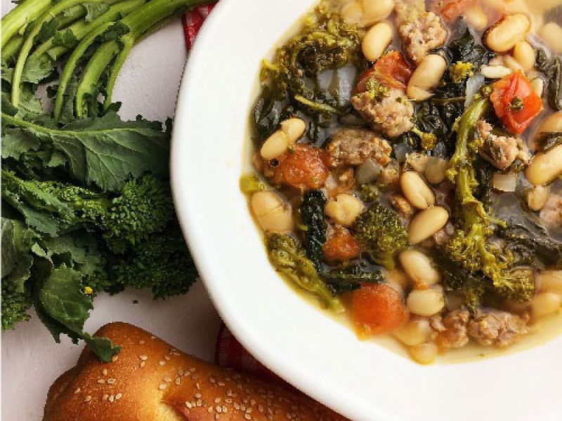 Broccoli Rabe & Sausage Soup with Cannellini Beans