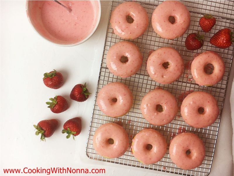 Olive Oil Donuts with Strawberry Glaze