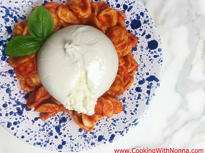 Orecchiette with Tomato & Basil and Burrata