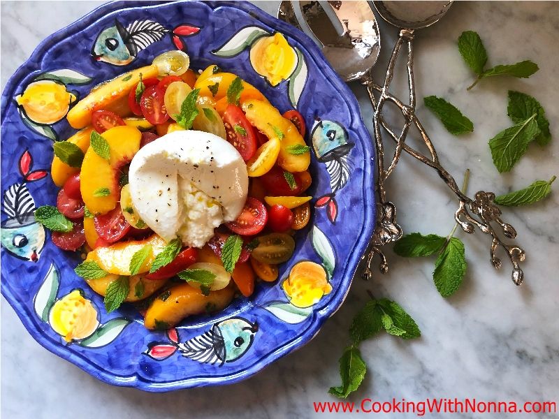 Peach and Tomato Salad with Burrata