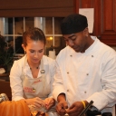 Rossella and Chef Garry cleaning chestnuts.