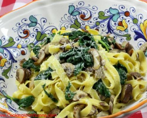 Egg Tagliatelle with Mushrooms and Baby Kale